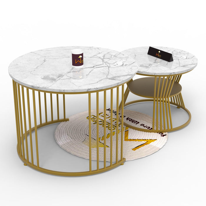 Wooden Twist Stylish Look Round Wrought Iron Coffee Table Set of 2 ( Golden ) - Wooden Twist UAE