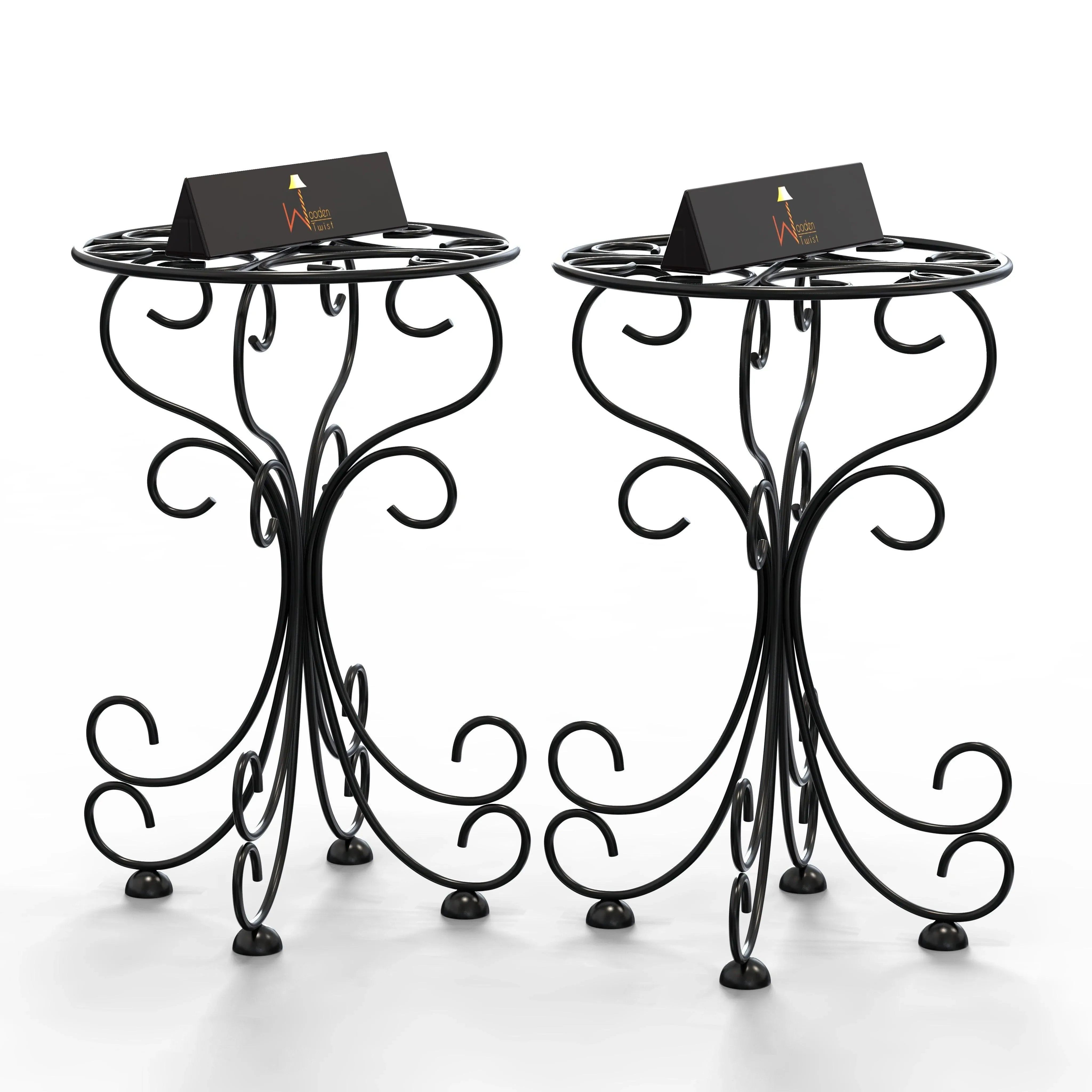 Metal Plant Stand Patio Indoor Outdoor Wrought Iron/Flowers Planter Shelf - Wooden Twist UAE