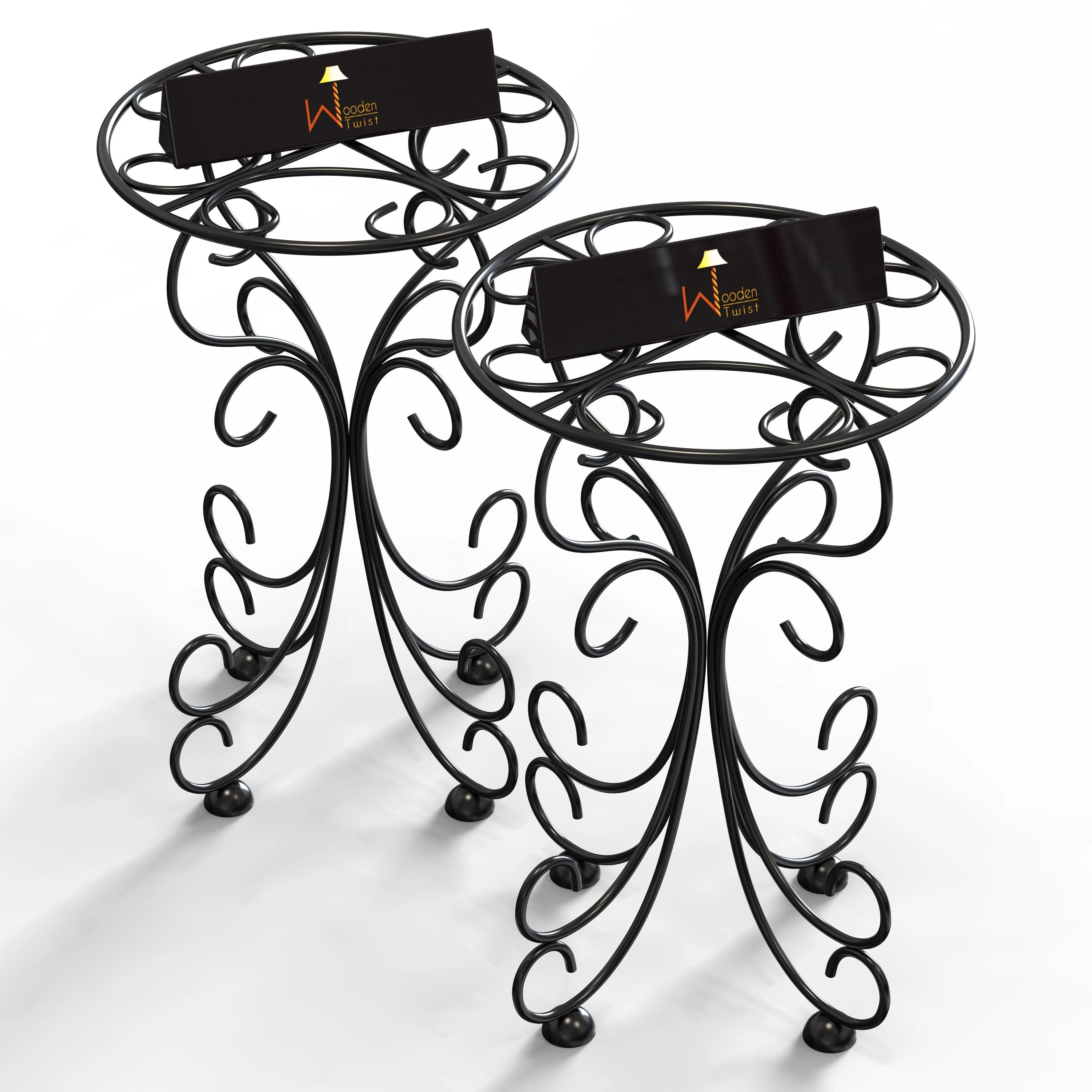 Metal Plant Stand Patio Indoor Outdoor Wrought Iron/Flowers Planter Shelf - Wooden Twist UAE