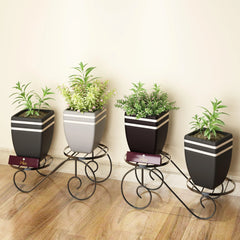 Wooden Twist 2-Tier Wrought Iron Planter Stand (Set of 2) - Wooden Twist UAE