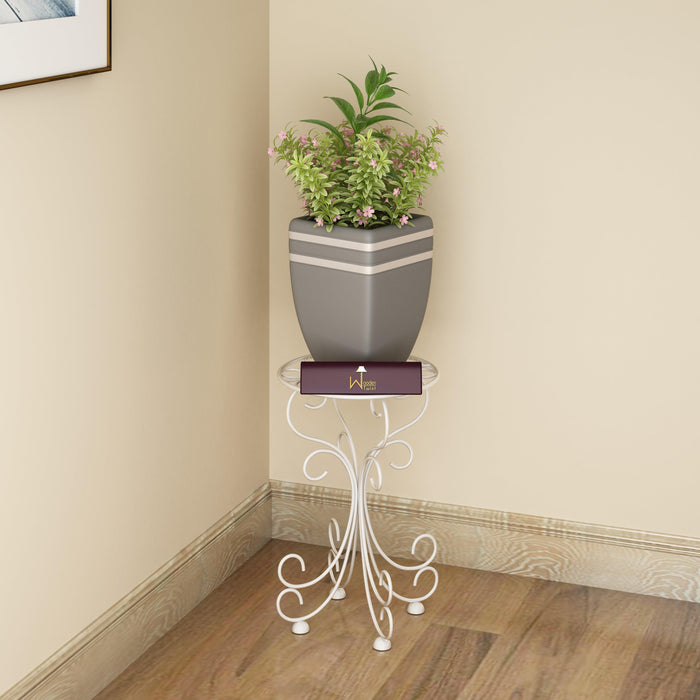 Wooden Twist Metal Plant Stand Patio Indoor Outdoor Wrought Iron/Flowers Planter Shelf (1 Tier White)