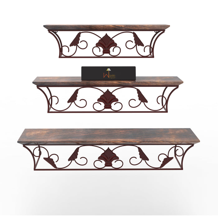 Wooden & Iron Hermosa Floating Wall Shelves Set of 3