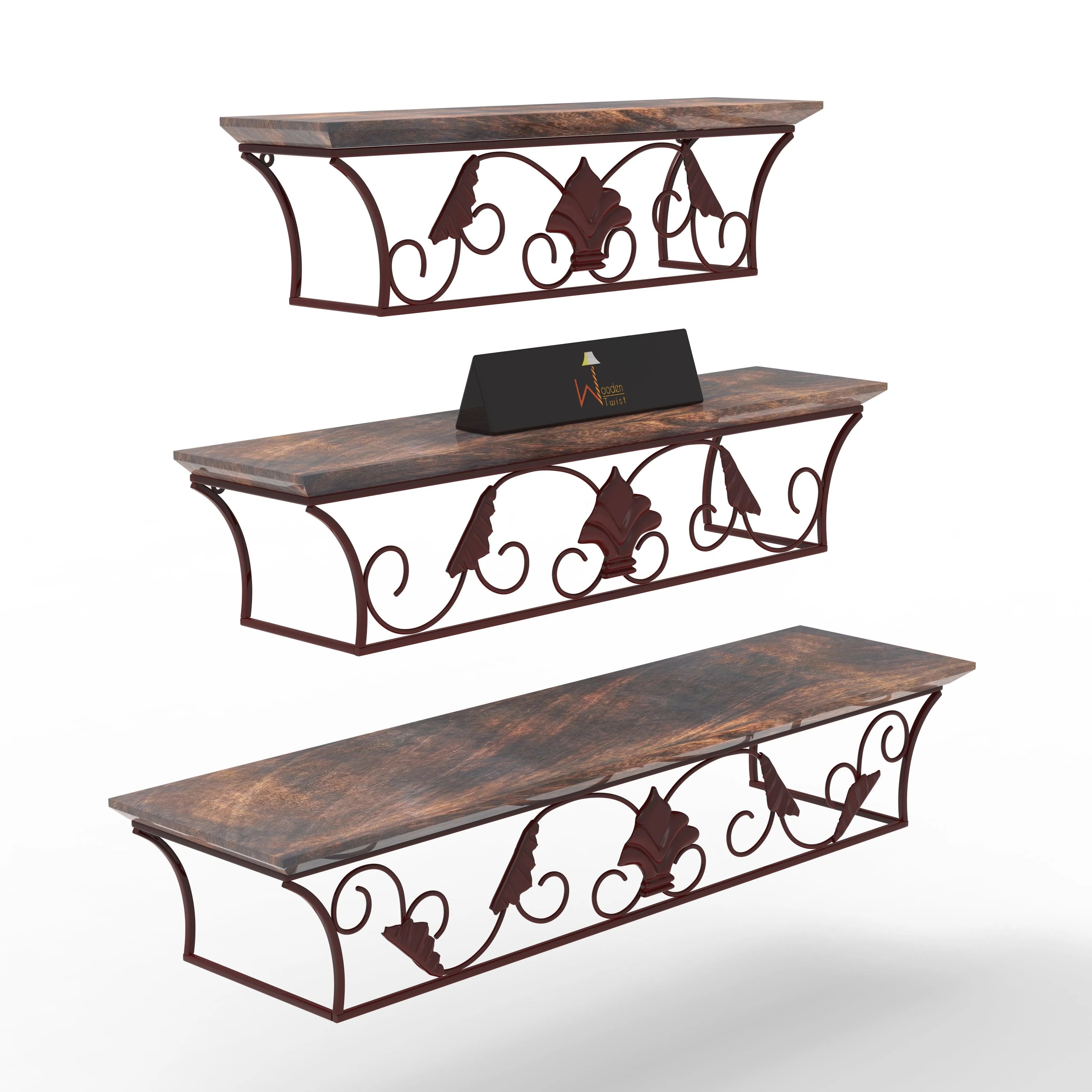 Wooden & Iron Hermosa Floating Wall Shelves Set of 3 - Wooden Twist UAE