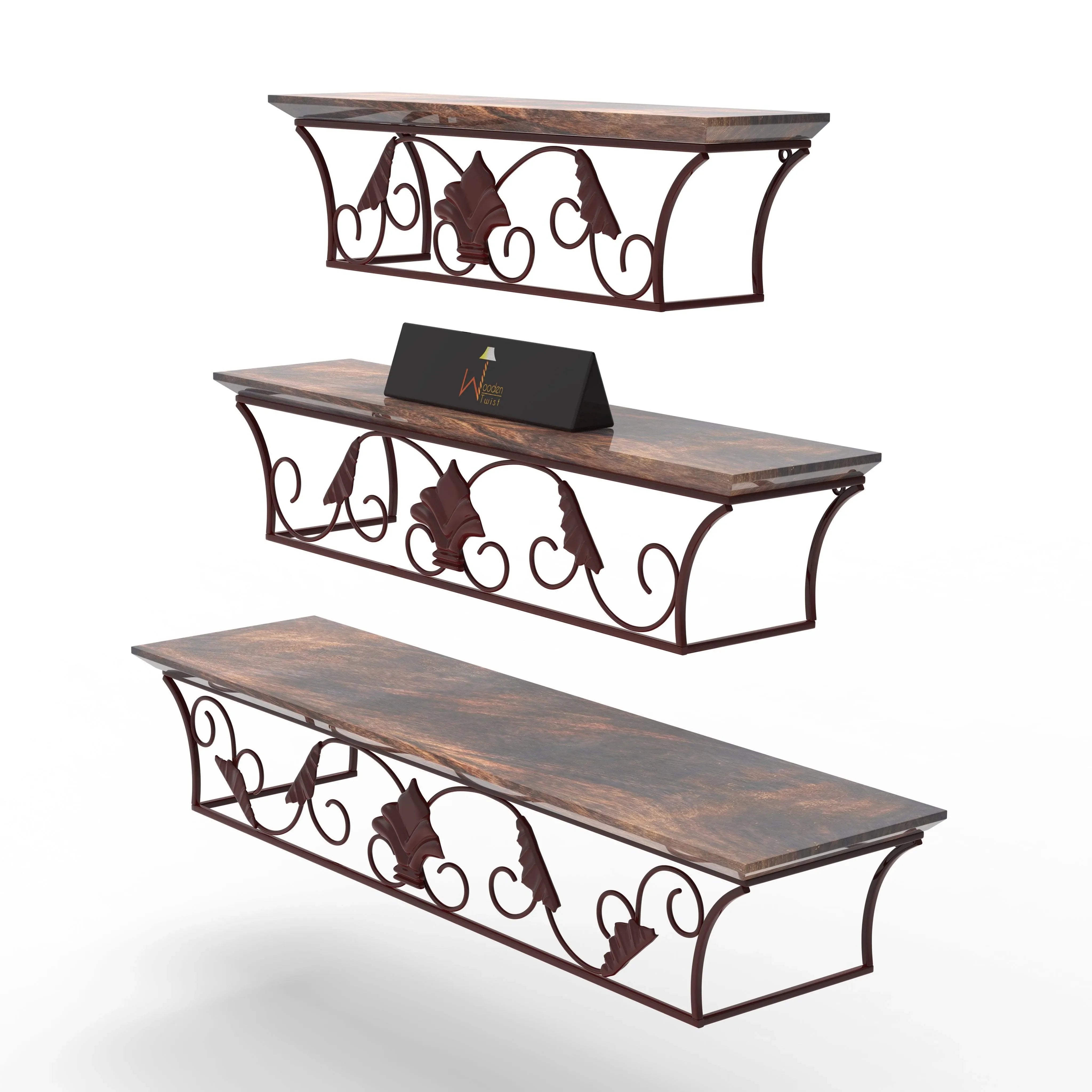 Wooden & Iron Hermosa Floating Wall Shelves Set of 3 - Wooden Twist UAE