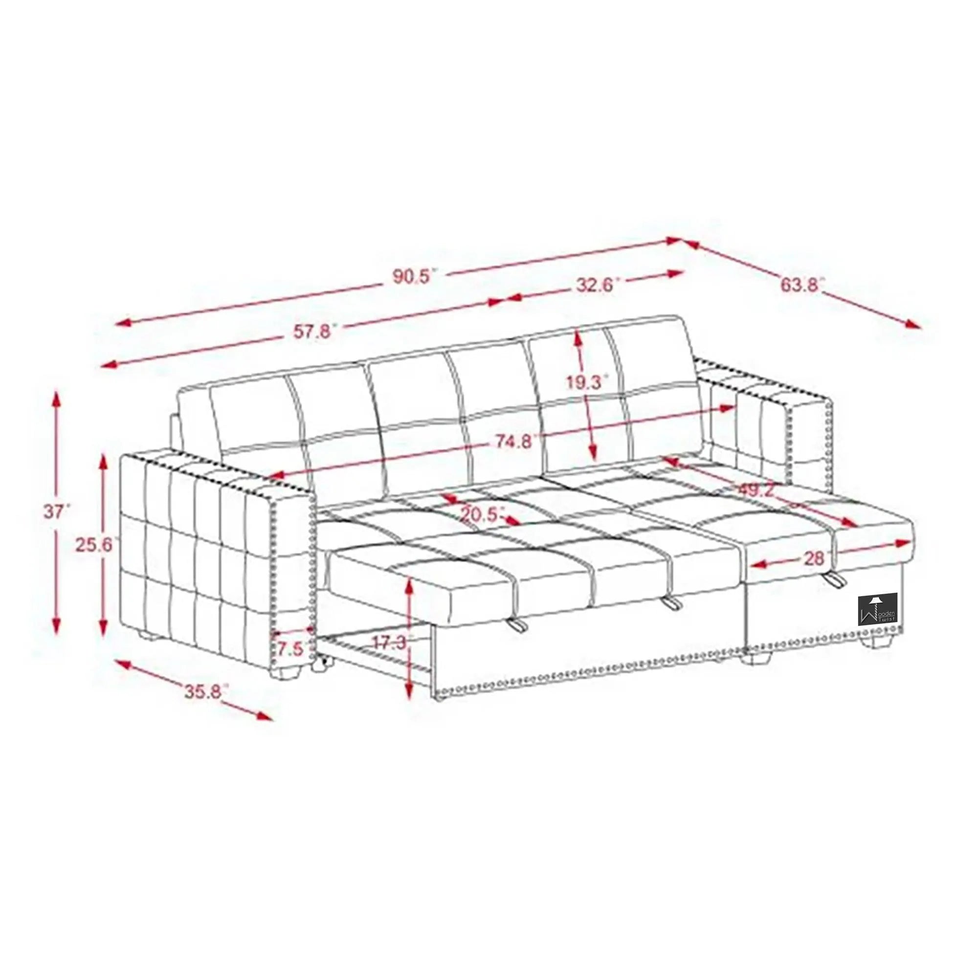 Modern Style L-Shape Sofa Bed with Comfort Cushion - Wooden Twist UAE