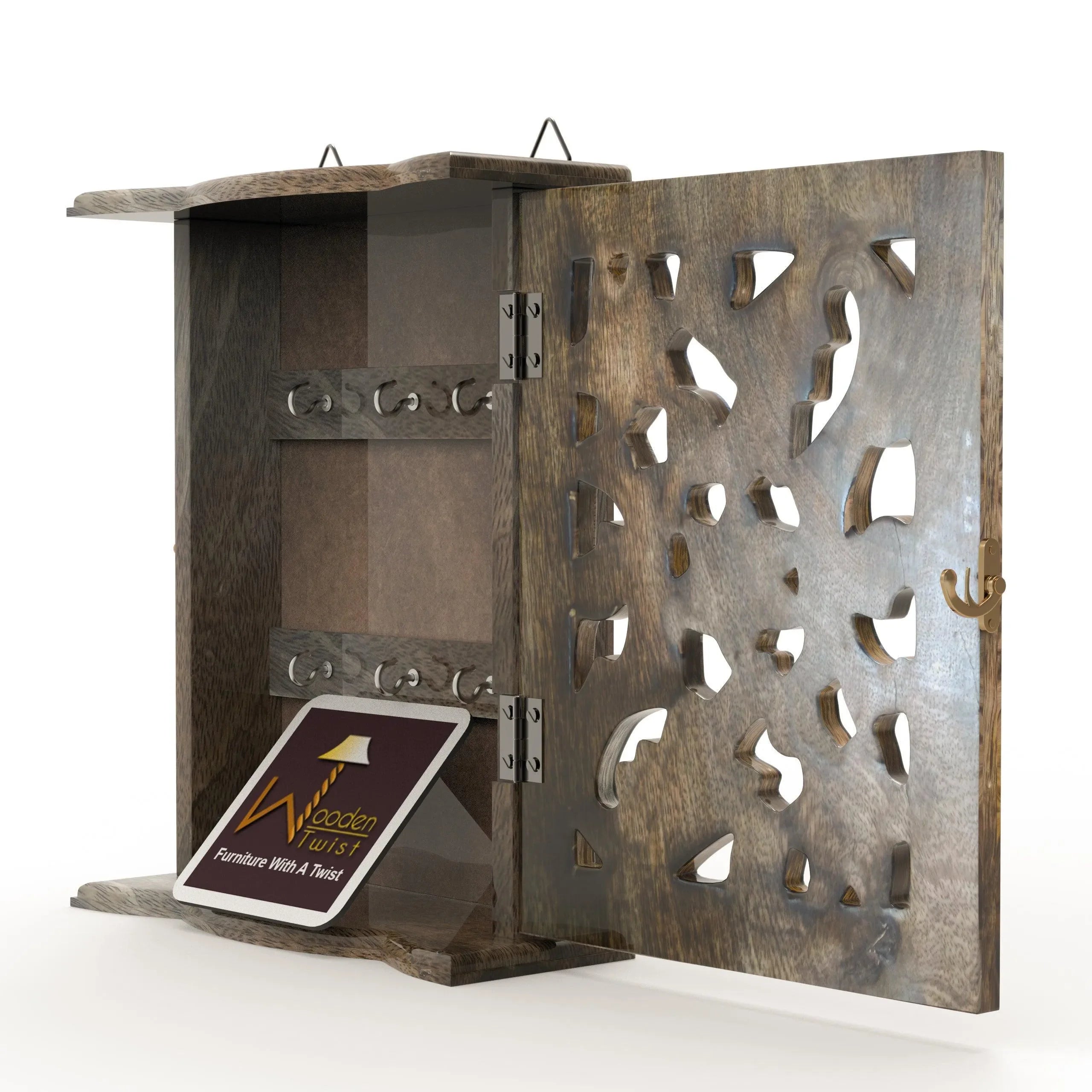 Wooden Hand Carved Key Holder Key Hanging Box - Wooden Twist UAE