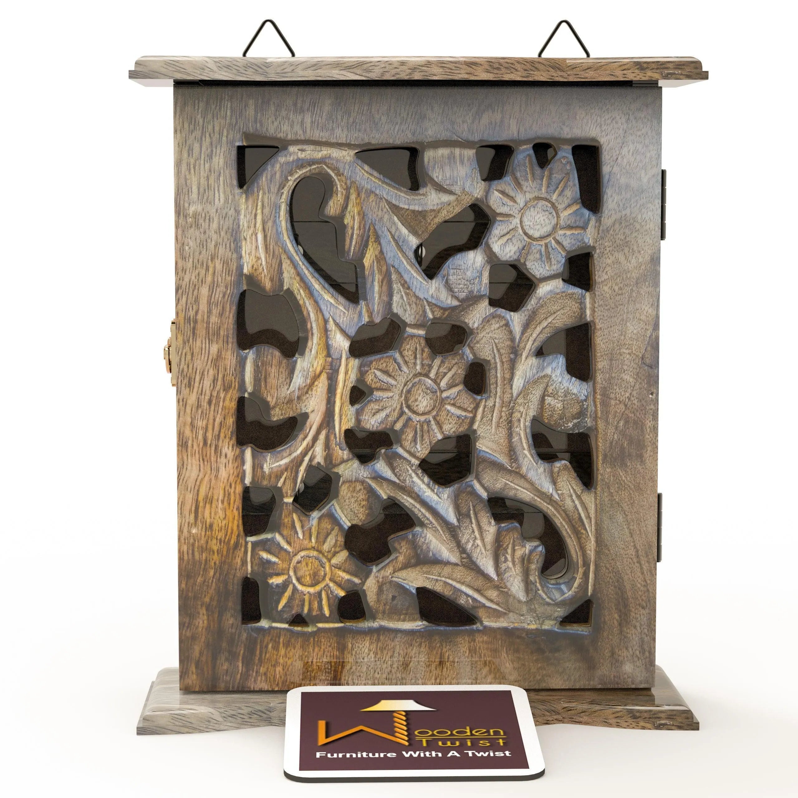 Wooden Hand Carved Key Holder Key Hanging Box - Wooden Twist UAE