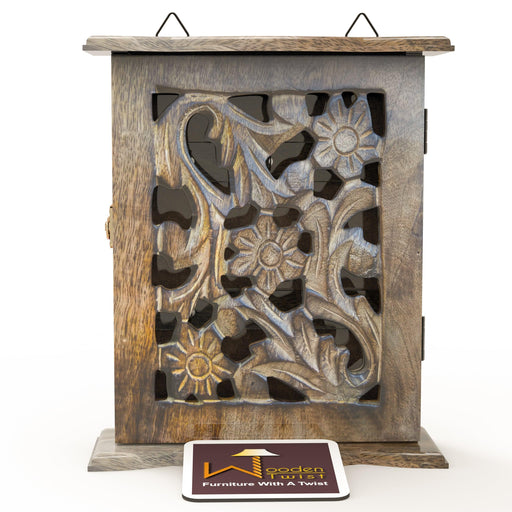 Wooden Hand Carved Key Holder Key Hanging Box - Wooden Twist UAE