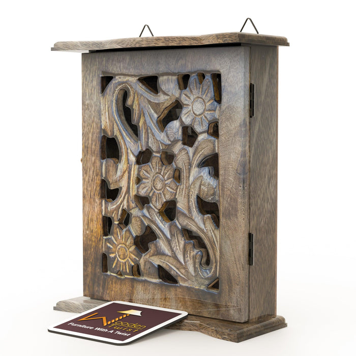 Wooden Hand Carved Key Holder Key Hanging Box - Wooden Twist UAE