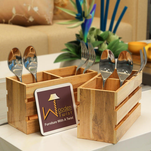 Handmade Wooden Besteck Cutlery Holder (Set of 2) - Wooden Twist UAE