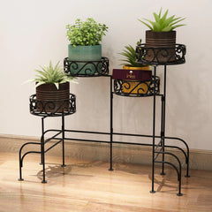 Modern Design Four-Tier Planter Stand Wrought Iron (Black) - Wooden Twist UAE