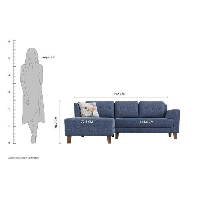 Azul 5 seater Left-Side L Shape Fabric Sofa Set - WoodenTwist