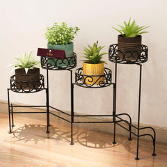 Modern Design Four-Tier Planter Stand Wrought Iron (Black) - Wooden Twist UAE