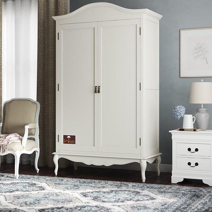 Premium Teak Wood 2 Door Wardrobe (Antique White Finish) - Wooden Twist UAE