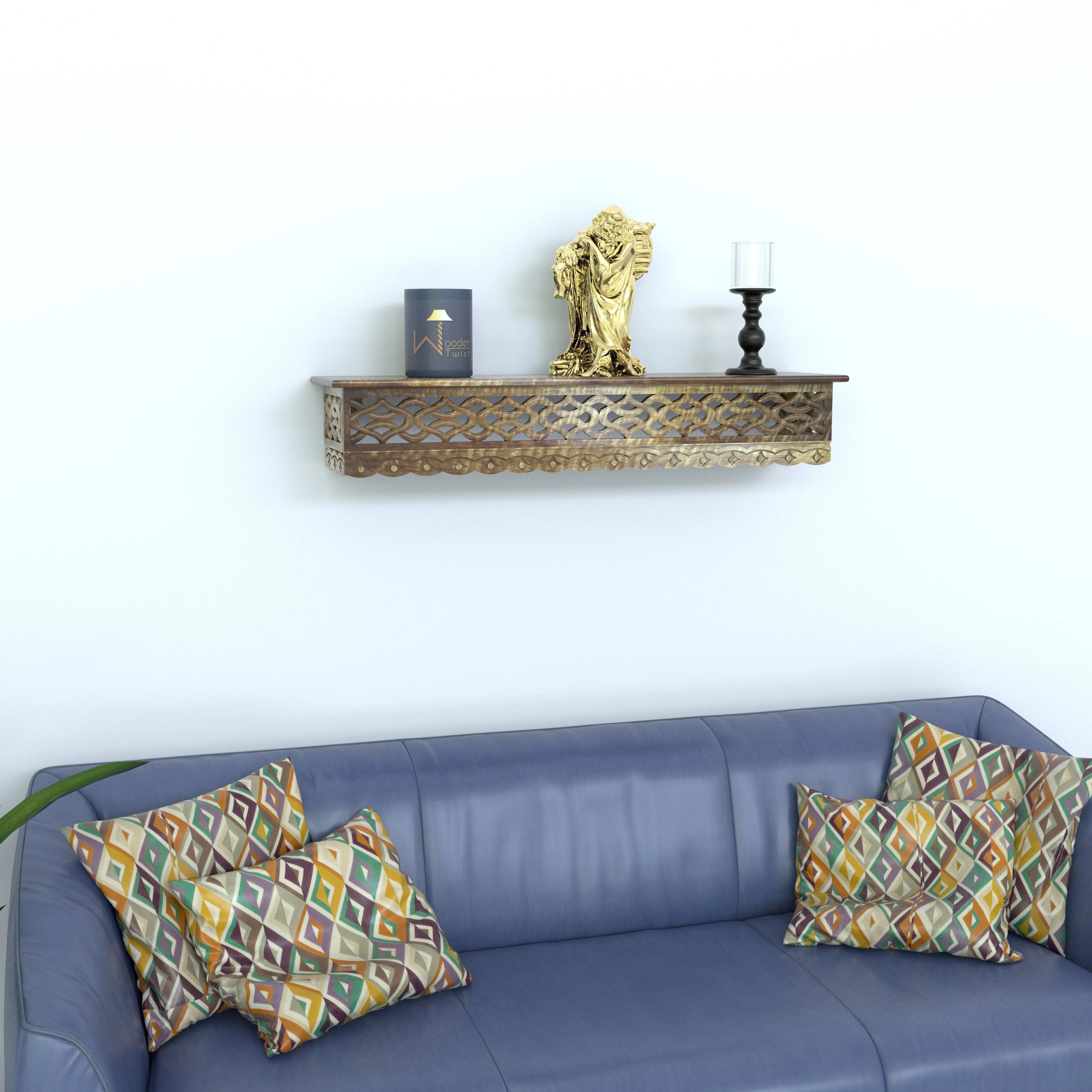 Wooden Fancy Hand Carved Wall Shelf with Jali Work - Decorative Indian Wall Art - Wooden Twist UAE