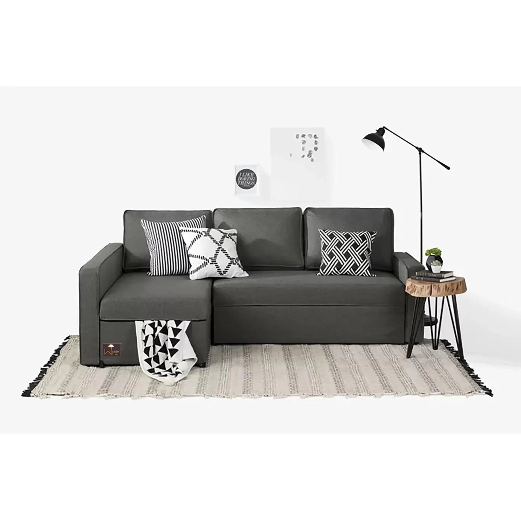 Wide Reversible 5 Seater L-Shape Sofa Bed with Comfort Cushion - Wooden Twist UAE