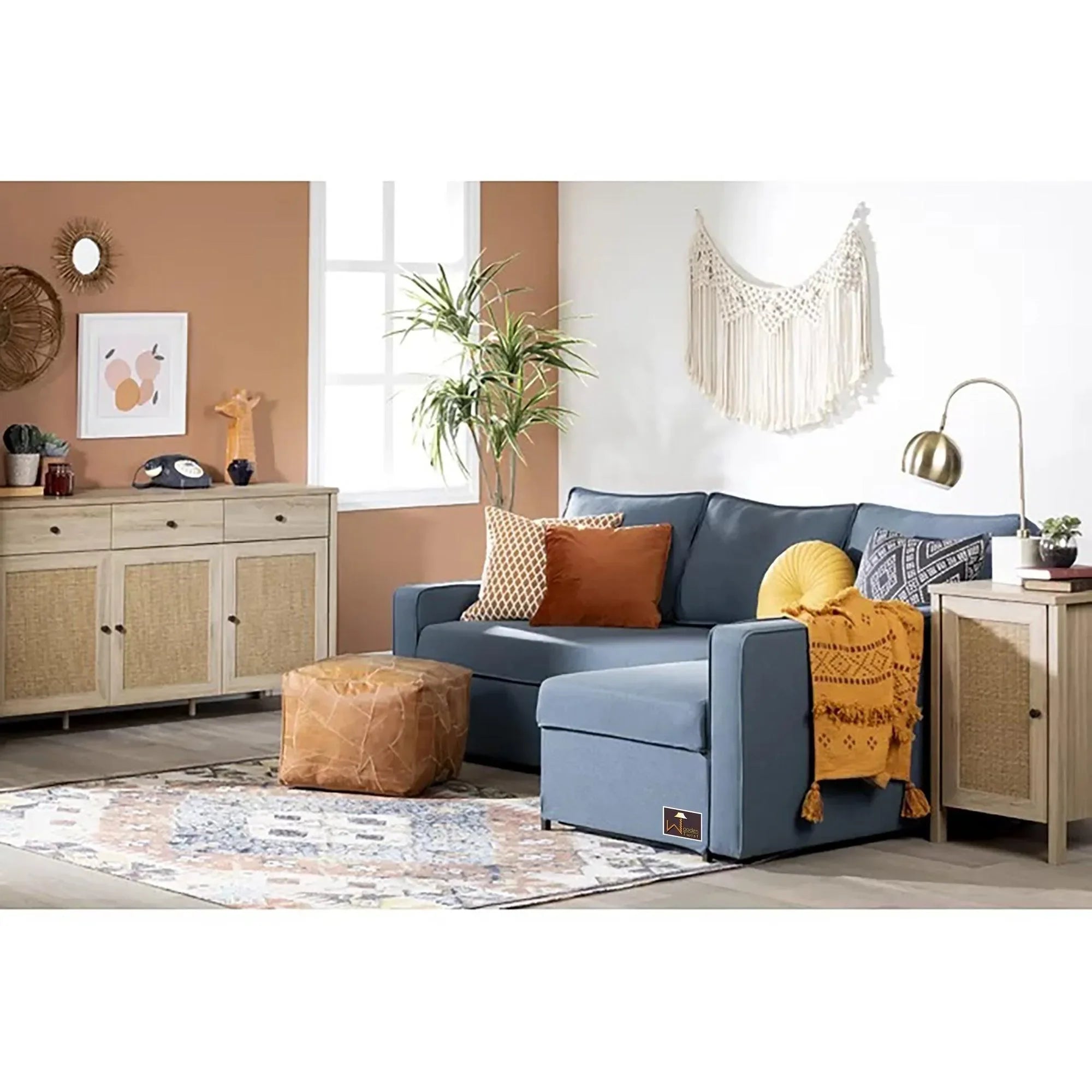 Wide Reversible 5 Seater L-Shape Sofa Bed with Comfort Cushion - Wooden Twist UAE