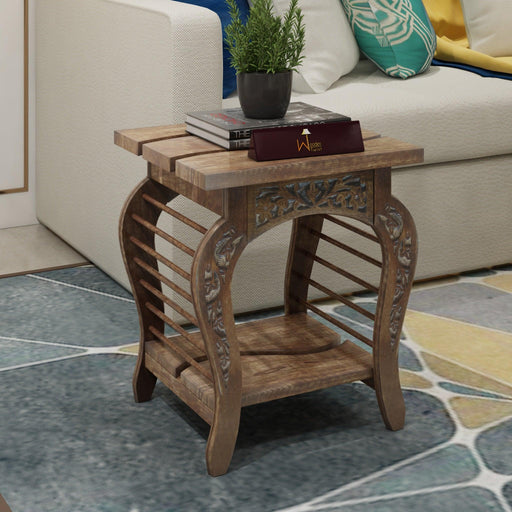 Lopat End Table Hand Carved - Wooden Twist UAE