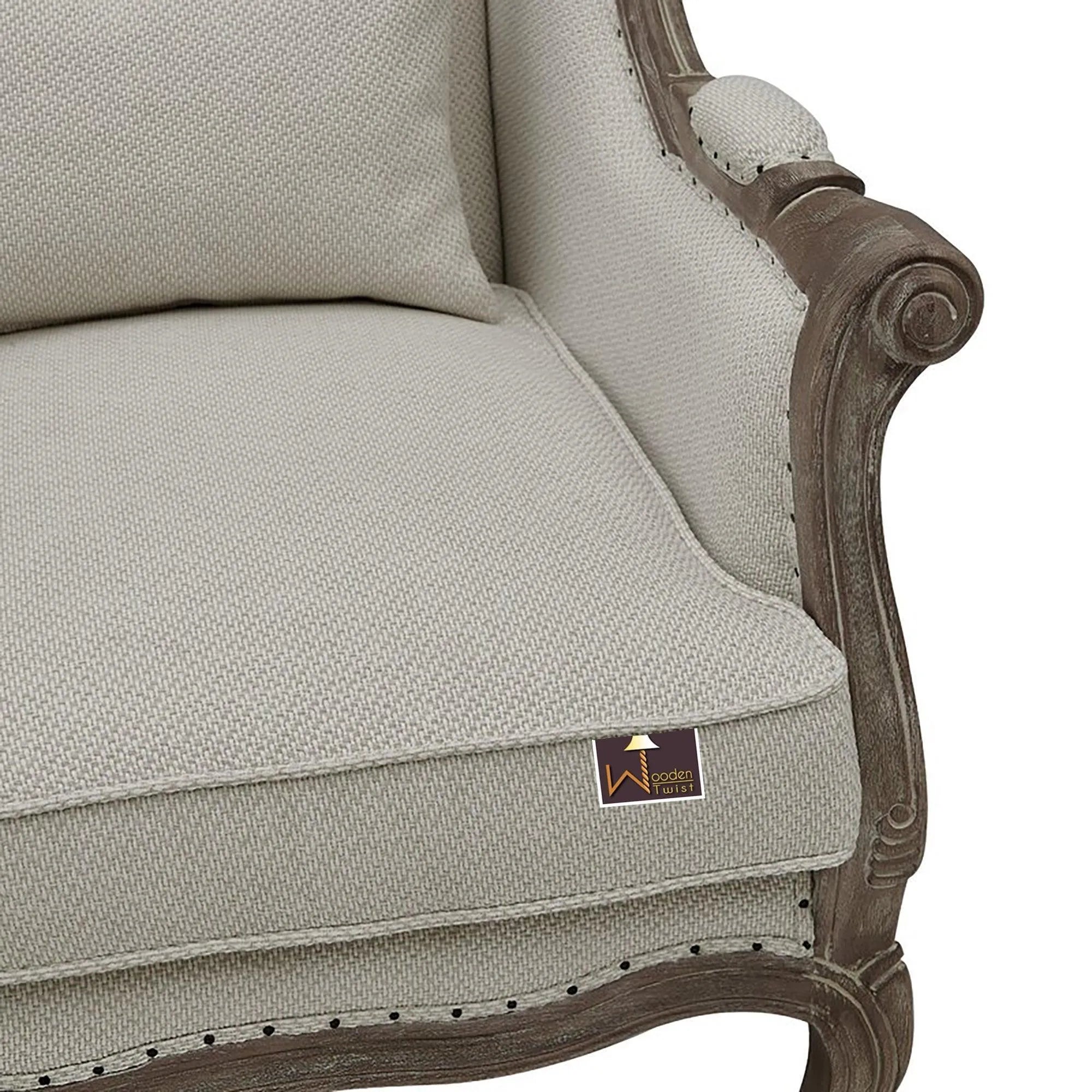 Wooden Wide Wingback Arm Chair (Cardiff Cream) - Wooden Twist UAE