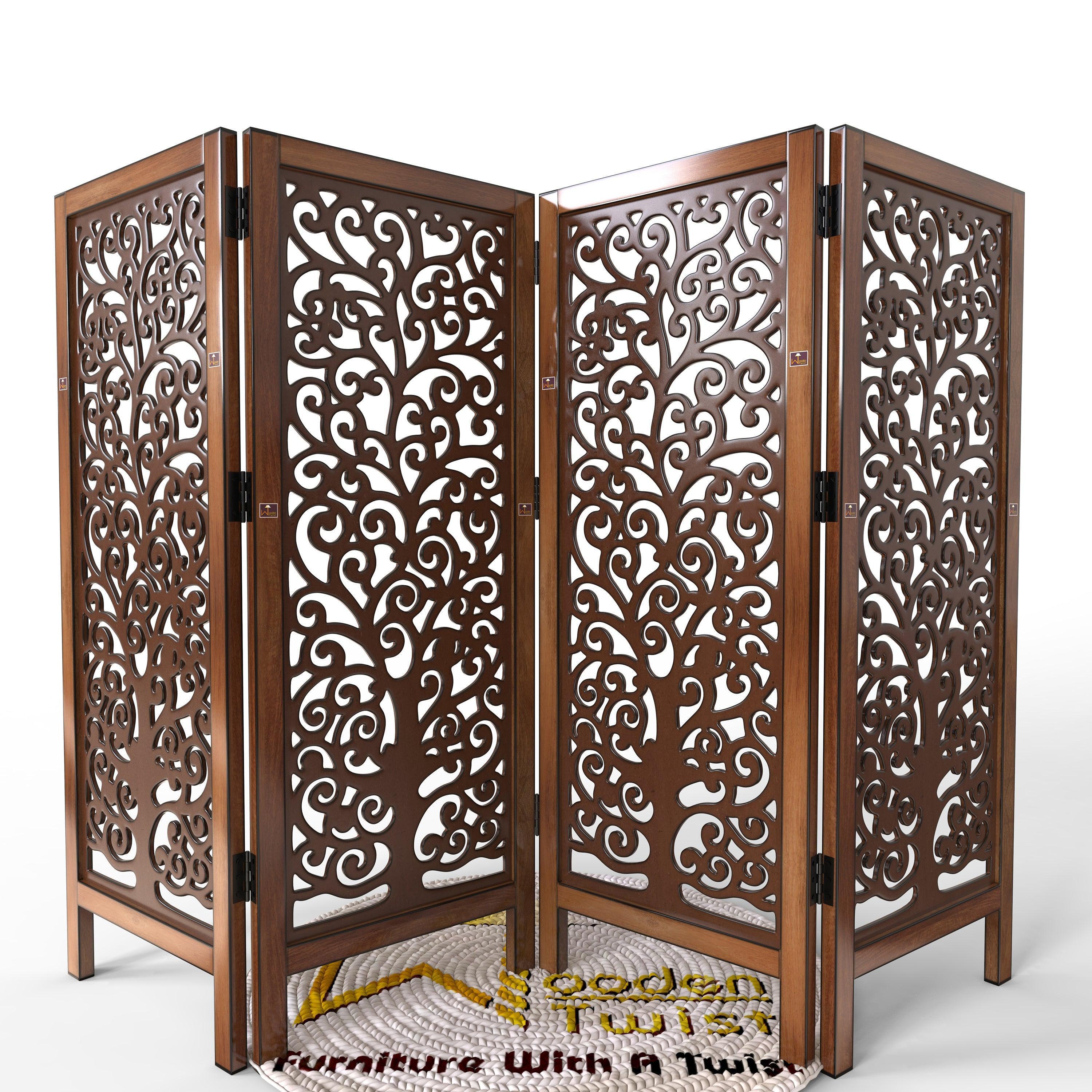 Low Height Solid Wood Room Divider Separator Wooden Partition ( 4 Panel ) - Wooden Twist UAE