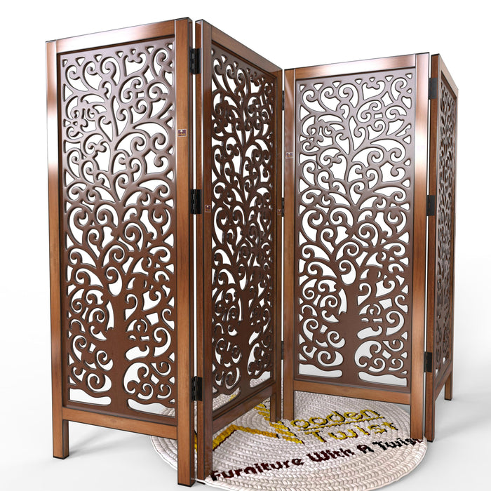 Low Height Solid Wood Room Divider Separator Wooden Partition ( 4 Panel ) - Wooden Twist UAE