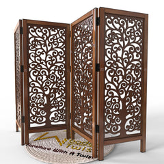 Low Height Solid Wood Room Divider Separator Wooden Partition ( 4 Panel ) - Wooden Twist UAE