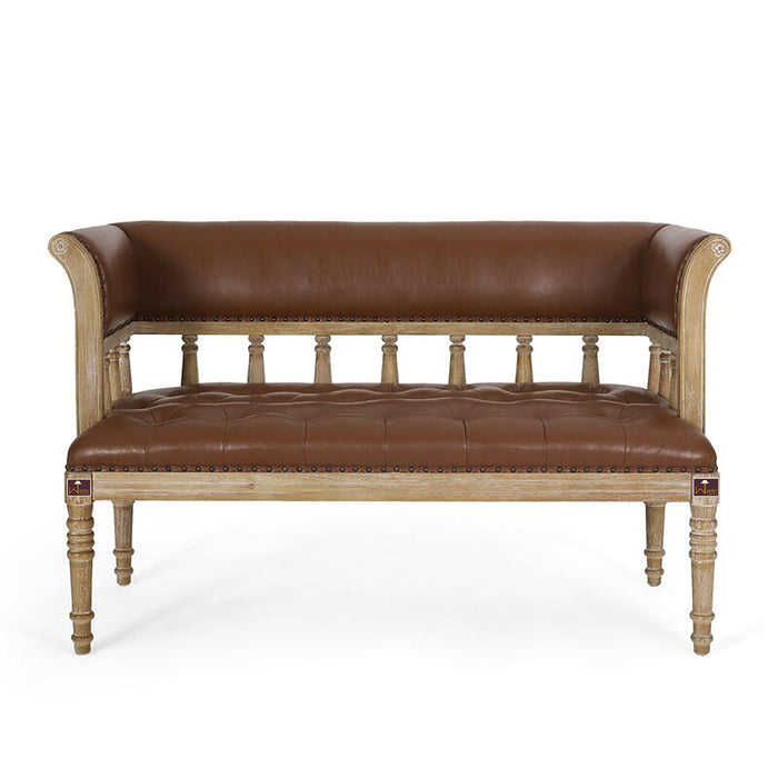 Wooden Flared Arm Loveseat Bench for Living Room Comfort for Backrest (2 Seater, Brown)