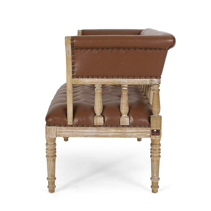 Wooden Flared Arm Loveseat Bench for Living Room Comfort for Backrest (2 Seater, Brown)