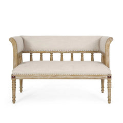 Wooden Flared Arm Loveseat Bench for Living Room Comfort for Backrest (2 Seater, Beige) - Wooden Twist UAE