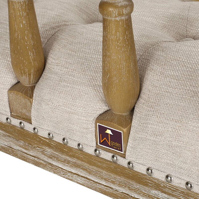 Wooden Flared Arm Loveseat Bench for Living Room Comfort for Backrest (2 Seater, Beige) - Wooden Twist UAE