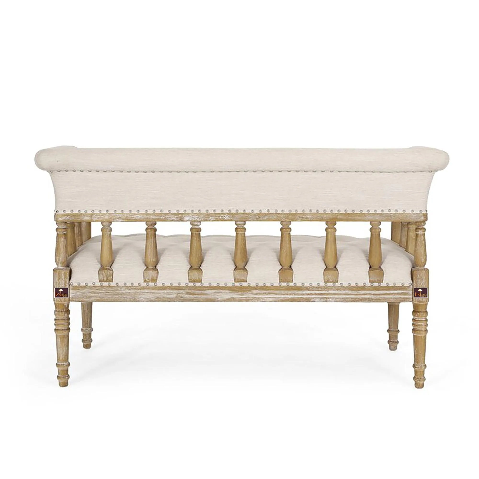 Wooden Flared Arm Loveseat Bench for Living Room Comfort for Backrest (2 Seater, Beige) - Wooden Twist UAE
