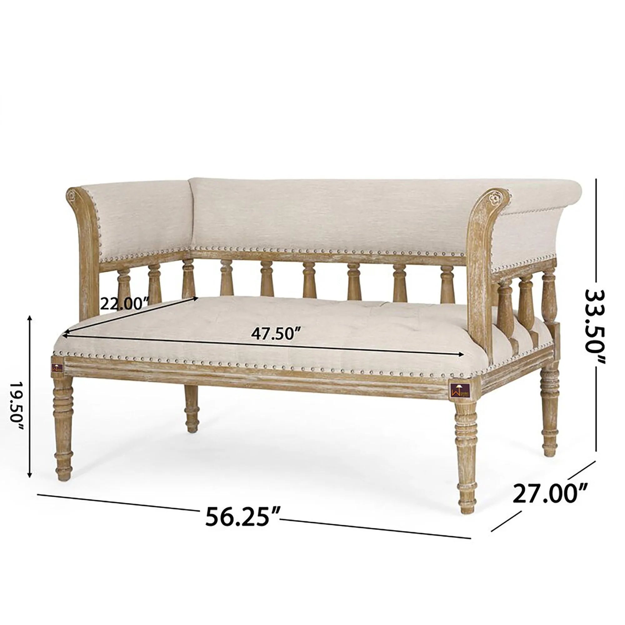 Wooden Flared Arm Loveseat Bench for Living Room Comfort for Backrest (2 Seater, Beige) - Wooden Twist UAE