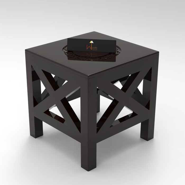 Solid Wood Hand Carved Wooden Square End Table