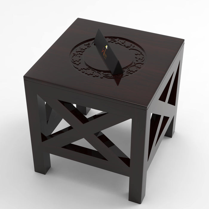 Solid Wood Hand Carved Wooden Square End Table - Wooden Twist UAE