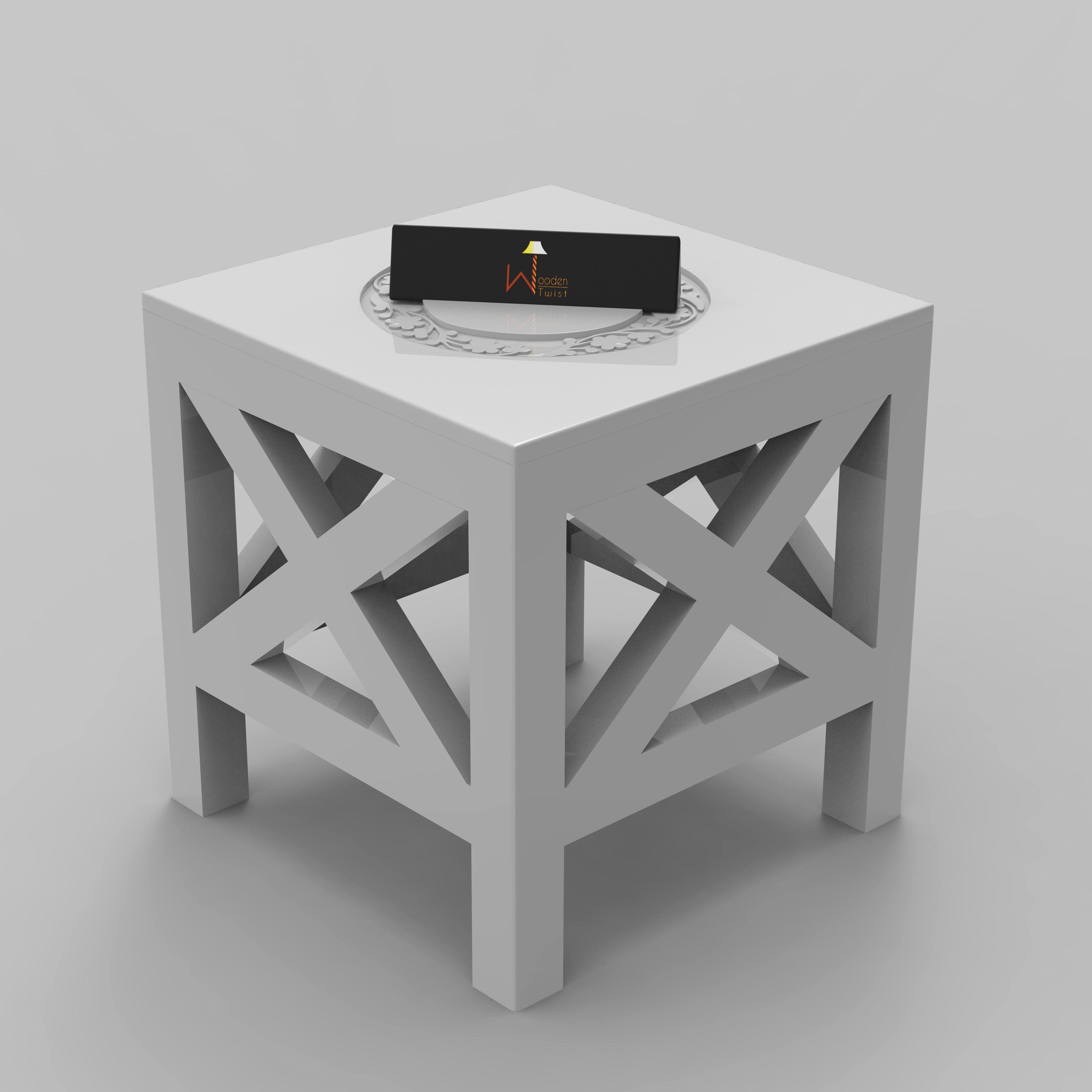 Solid Wood Hand Carved Wooden Square End Table - Wooden Twist UAE