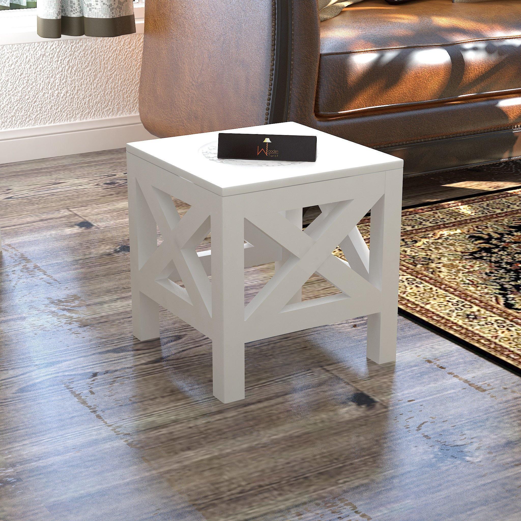 Solid Wood Hand Carved Wooden Square End Table - Wooden Twist UAE