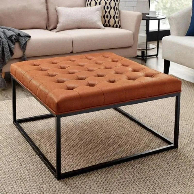 Wide Leatherette Tufted Square Coffee Table For Living Room - Wooden Twist UAE