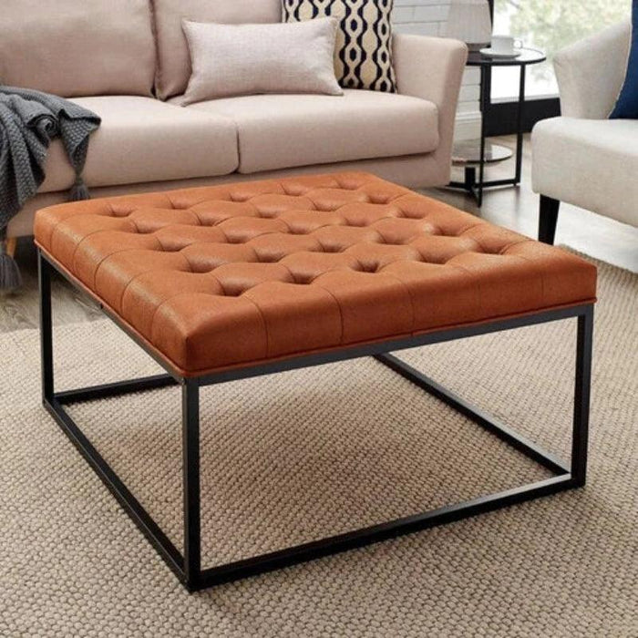 Wide Leatherette Tufted Square Coffee Table For Living Room