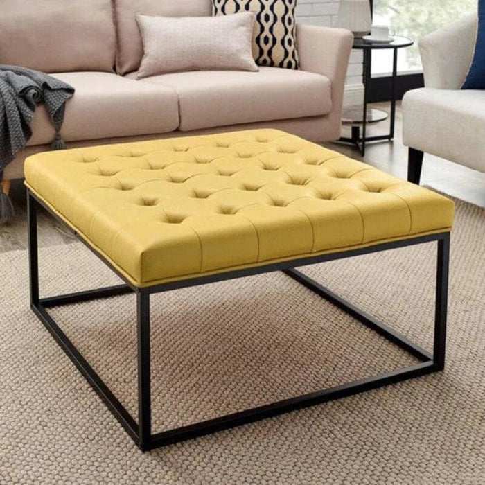 Wide Leatherette Tufted Square Coffee Table For Living Room