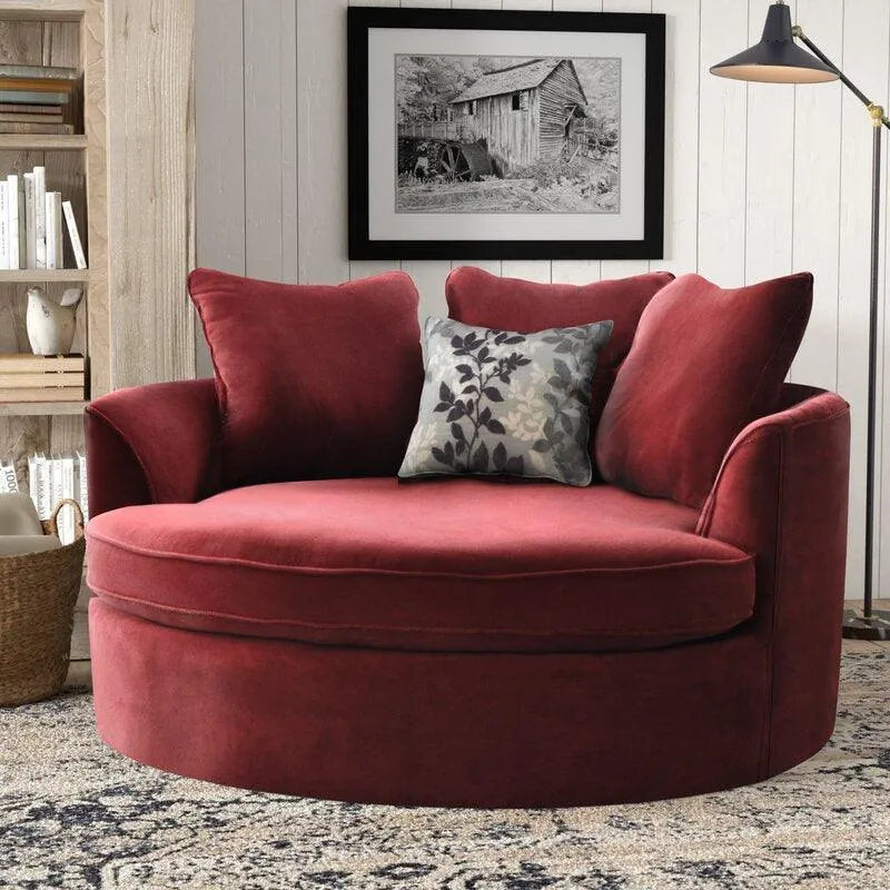 Wooden Twist Velvet Round Solid Wood Barrel Sofa Chair ( Maroon ) - Wooden Twist UAE