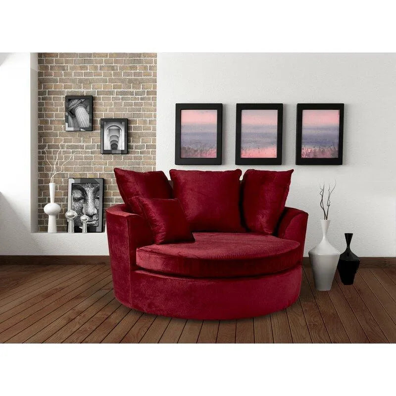 Wooden Twist Velvet Round Solid Wood Barrel Sofa Chair ( Maroon ) - Wooden Twist UAE