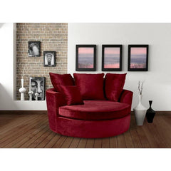 Wooden Twist Velvet Round Solid Wood Barrel Sofa Chair ( Maroon ) - Wooden Twist UAE