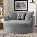 Wooden Twist Velvet Round Solid Wood Barrel Sofa Chair ( Silver ) - Wooden Twist UAE