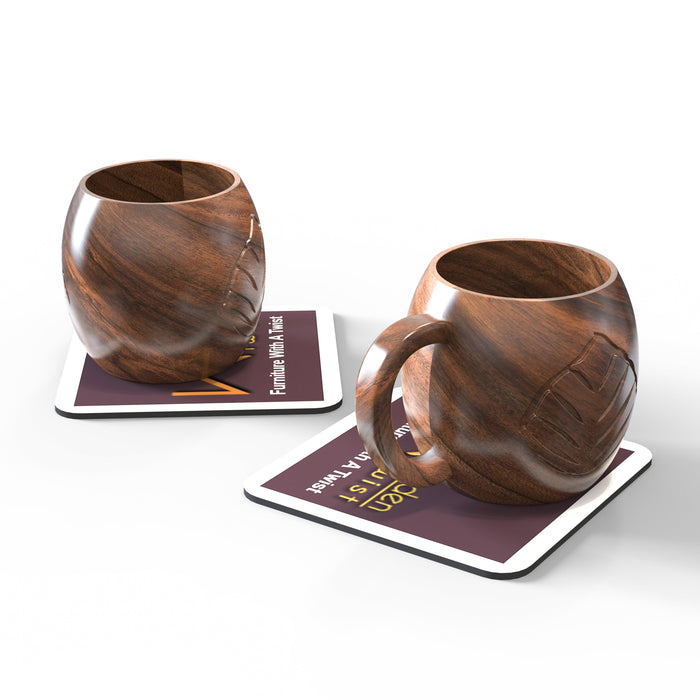 Wooden Handmade Carved Cup For Coffee, Tea (Set of 2)