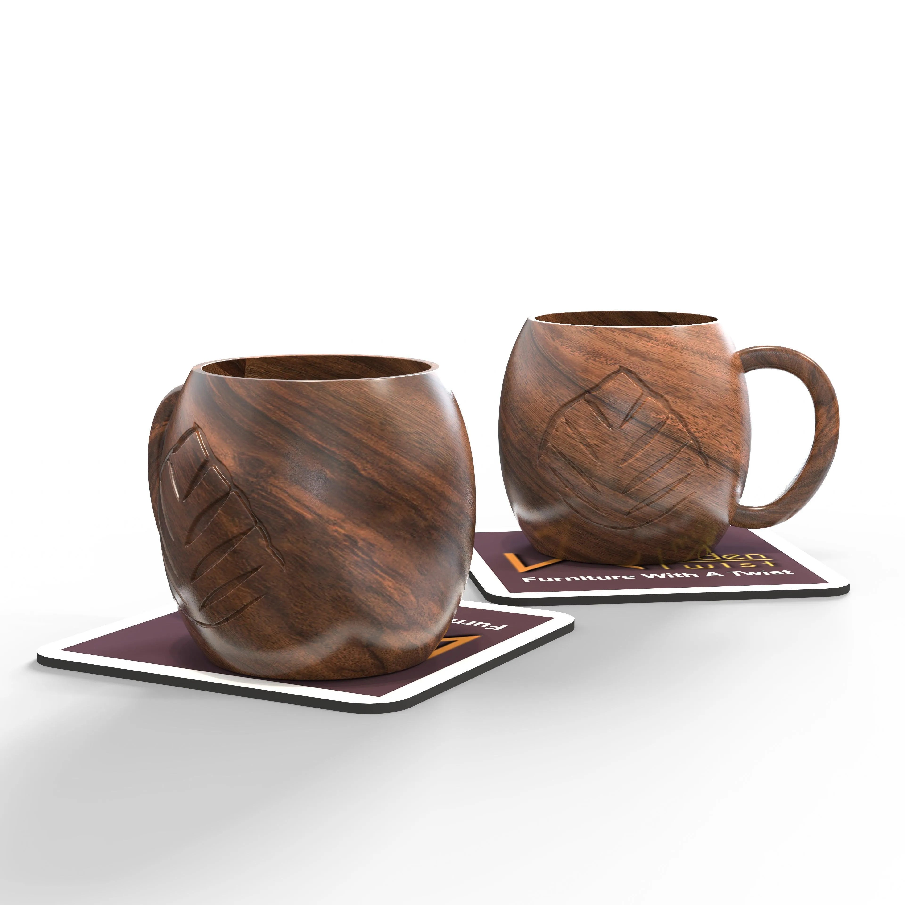 Wooden Handmade Carved Cup For Coffee, Tea (Set of 2) - Wooden Twist UAE