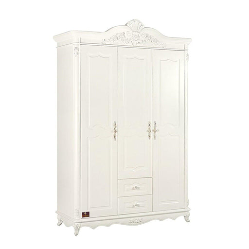 Hand Carved Premium Teak Wood 3 Door Wardrobe (Antique White Finish) - Wooden Twist UAE