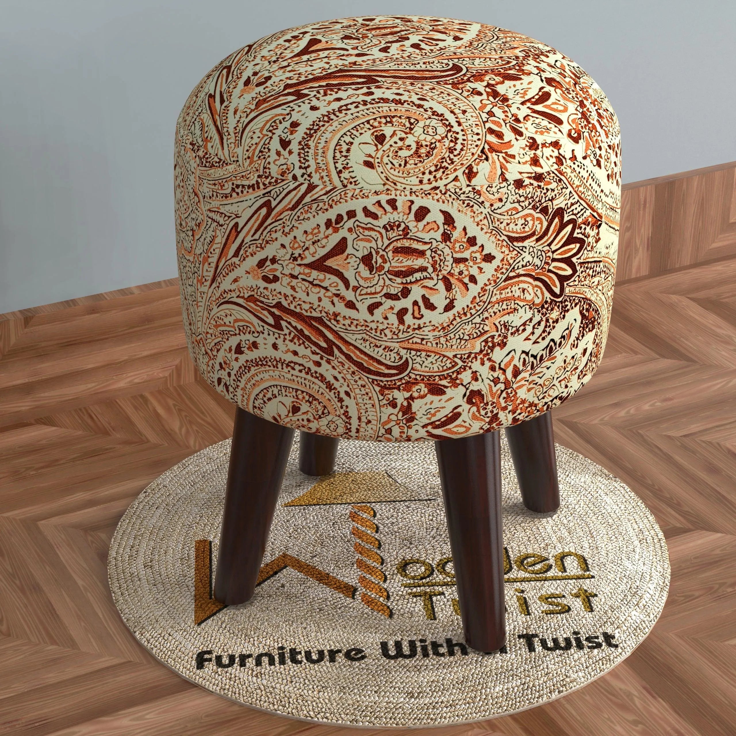 Wooden Twist Puffy Ottoman Stool For Living Room Pack Of 1 - Wooden Twist UAE