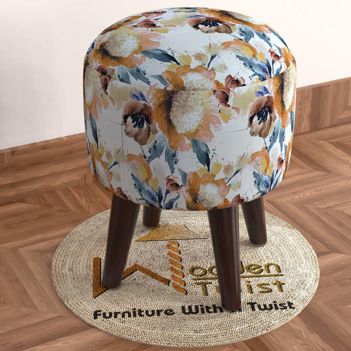 Wooden Twist Puffy Ottoman Stool For Living Room Pack Of 1 - Wooden Twist UAE