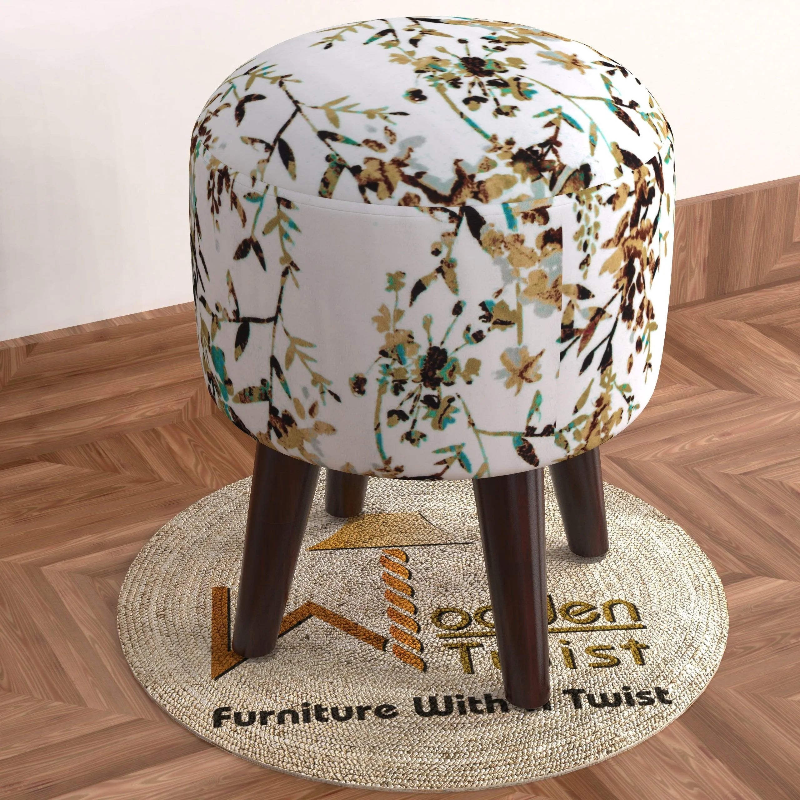 Wooden Twist Puffy Ottoman Stool For Living Room Pack Of 1 - Wooden Twist UAE