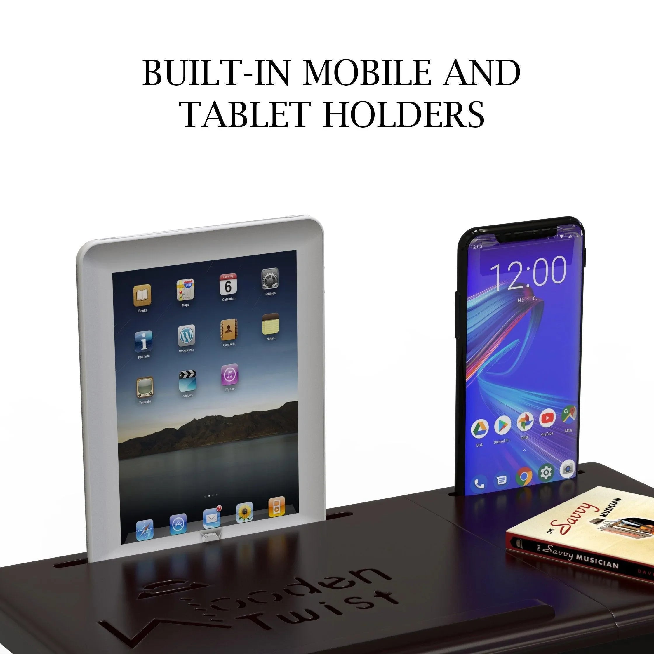 Flexi Wooden Laptop Table With Tablet & Mobile Holder (Brown) - Wooden Twist UAE